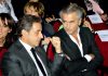 Quand le sociétal éclipse le social dans les médias Nicolas Sarkozy et Bernard-Henri Lévy, avant le début de la soirée de commémoration des tueries de 2012, à la Halle aux Grains.